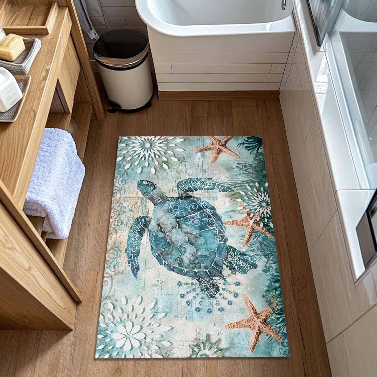 Amazon｜FunkyHome 水彩 ウミガメ ドアマット 屋内 屋外 滑り止め ゴム