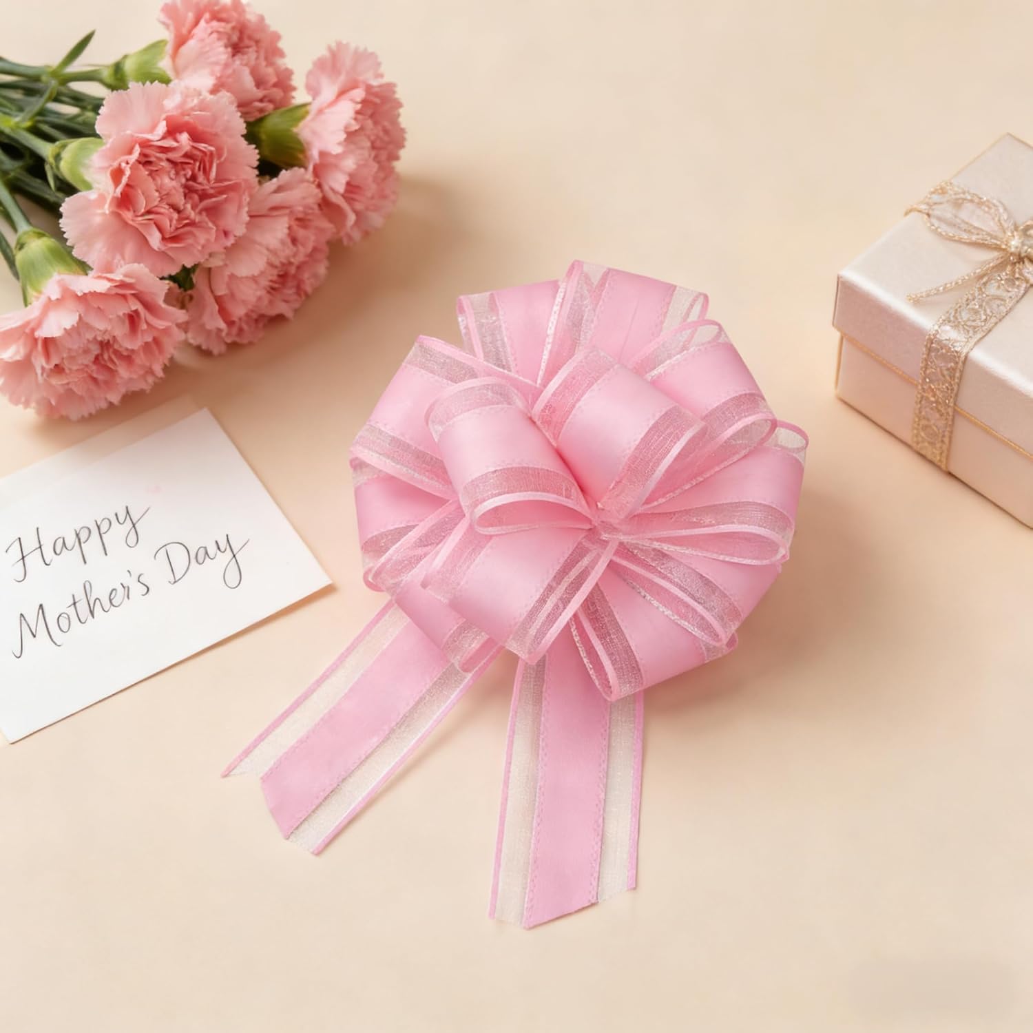 6 PCS Large Pull Bows 6 Inch Light Pink Bows for Gift Wrapping Wedding Basket Christmas Birthday Party Valentine's Day Gift Boxes and Flower Decorations - Image 4