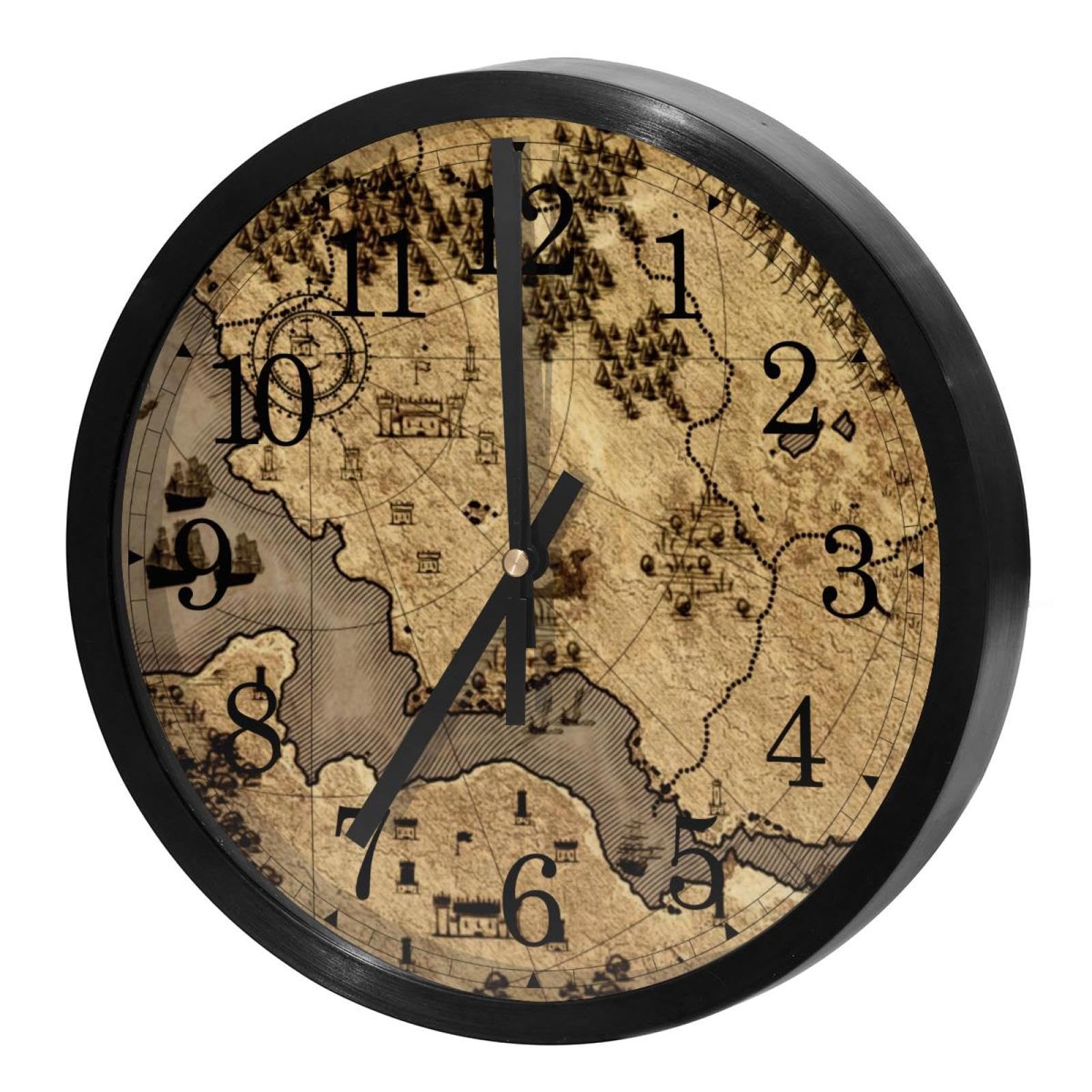 Horloge murale silencieuse pour cuisine et bureau au design carte nautique rétro