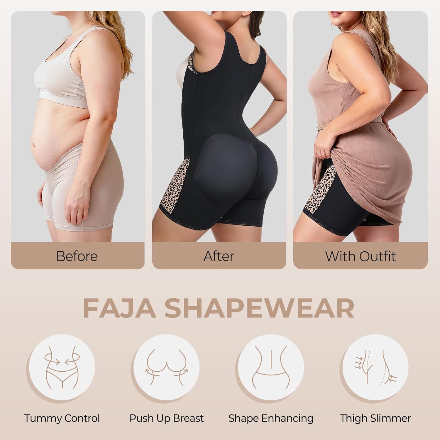 Women's Fajas Colombianas Moldeadoras Postpartum Tummy Control Body Shaper Leopard Printed Shapewear SW11, Black - Image 5