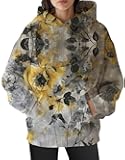 Flower Graphic Hoodies for Women Casual Floral Printed Fleece Oversized Hooded Sweatshirt Trendy Y2K Pullover Tops
