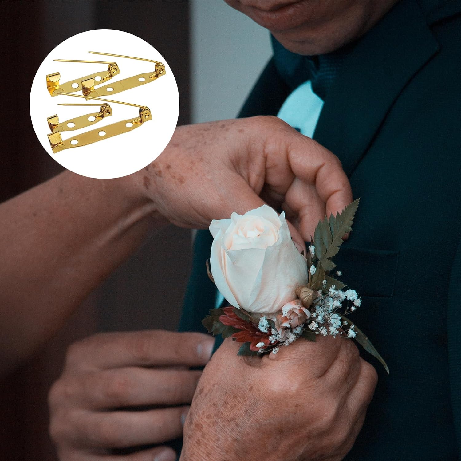 30 Pcs Brooch Pins, 4 Sizes Pack, Gold Boutonniere Pins Badge Pin Safety Pin for DIY Craft Badge Name Tag (Gold)