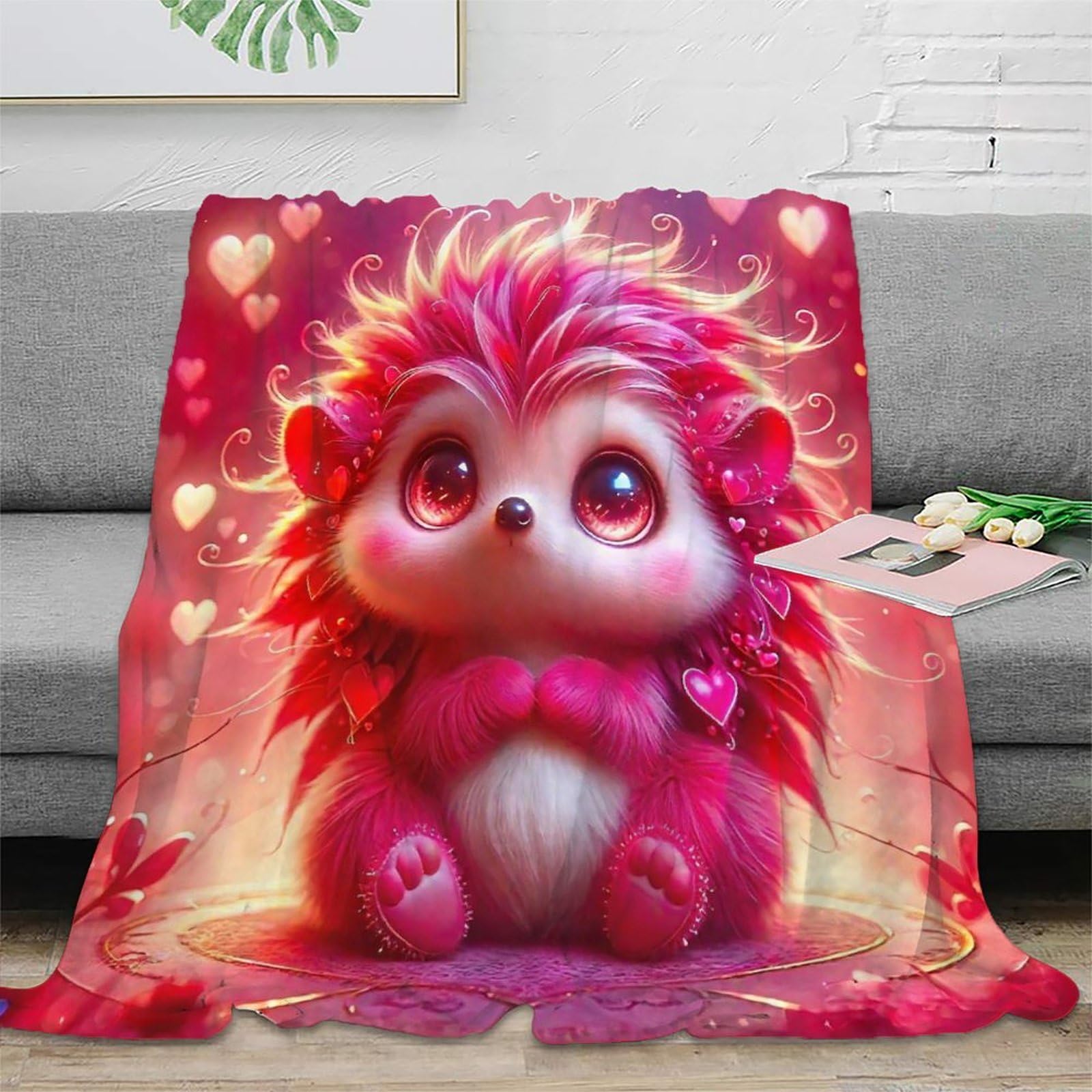 Couverture hérisson imprimée 3D grand format en microfibre extra douce et chaude pour l'hiver