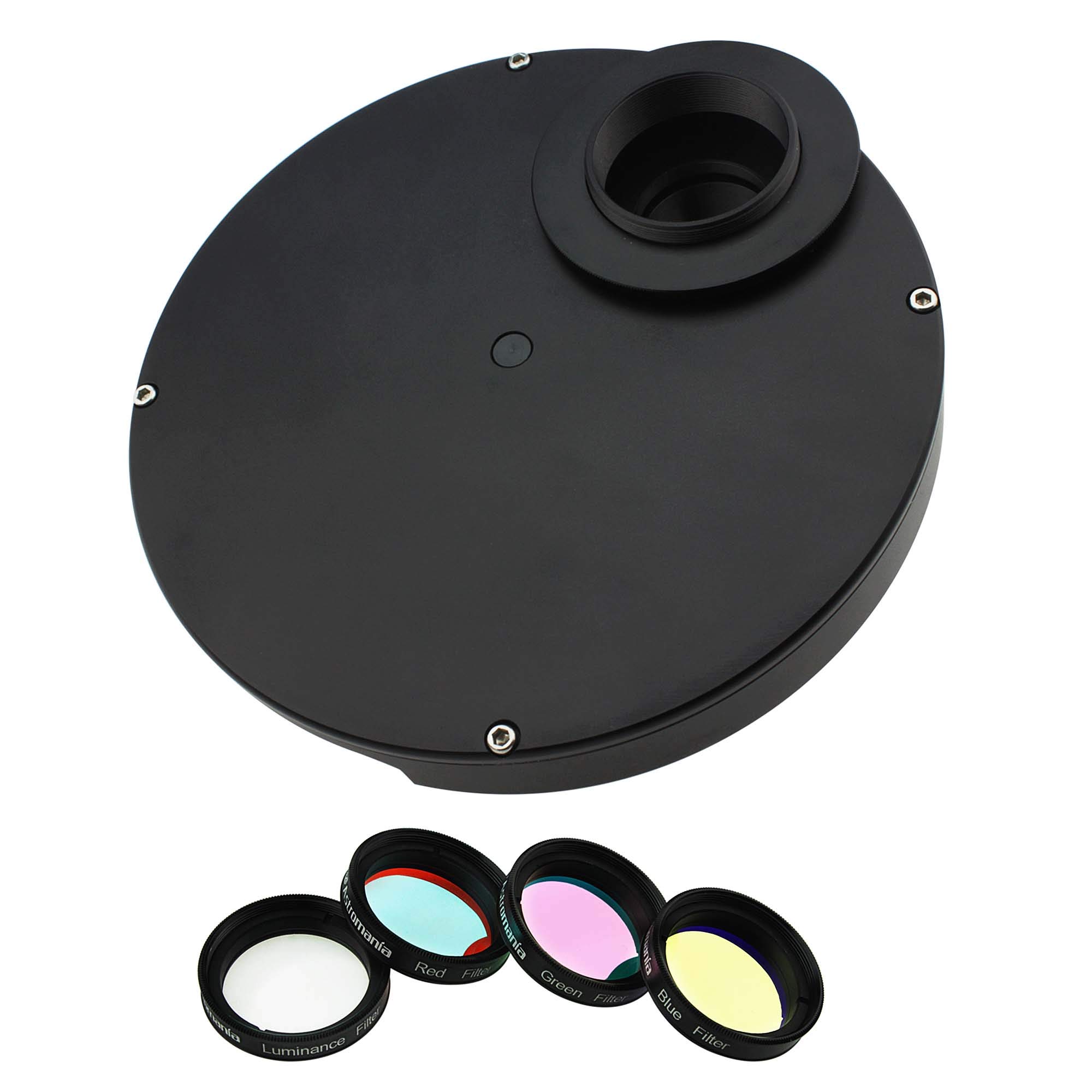 Astromania 1.25" 9-Position Filter Wheel For Telescopes - Compatible With Eyepieces & Cameras, T-Thread Adapter Included