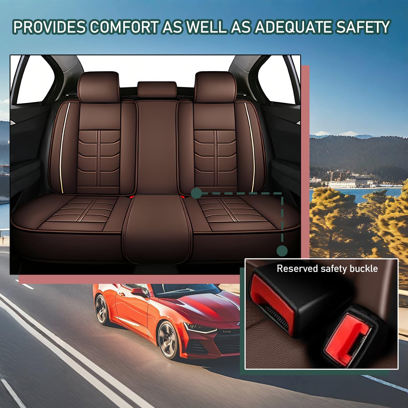 Car Seat Covers Fit for Tahoe 2018-2025 | 7 Seat Car Seat Cover | No-Slip Waterproof Breathable Nappa Leather Automotive Seat Covers Auto Interior Covers.Coffee,Full Set