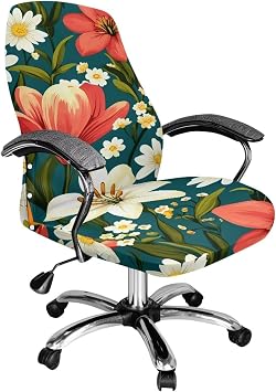 ZOUTAIRONG Floral Office Chair Covers Stretchable Desk Chair Covers Stretchable No Arms Lilies Print Gaming Chair Cover Cat Scratch Proof for Home Office Decor Size S