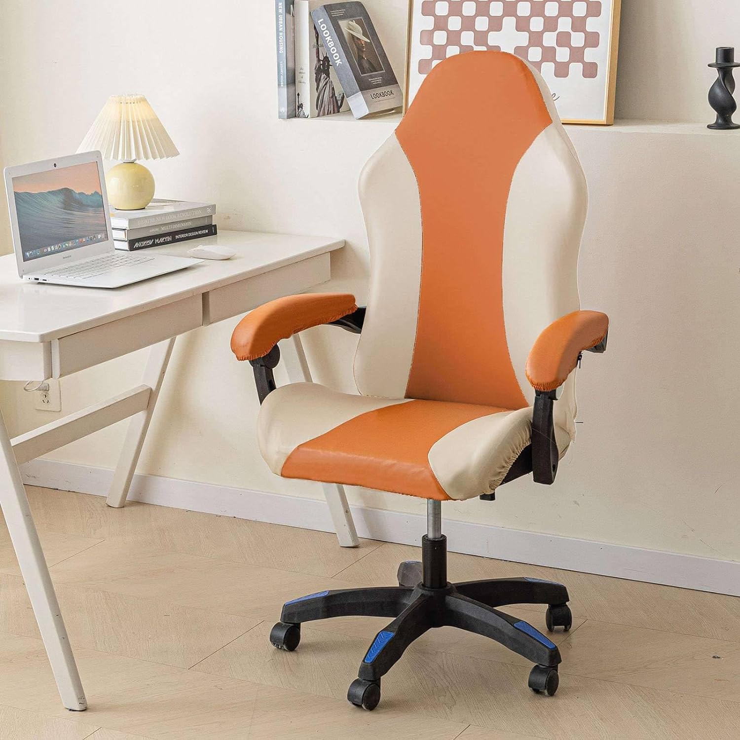 Gaming Chair Covers Waterproof, PU Leather Gamer Chair Slipcovers Stretch Computer Chair Cover with Elastic Bottom for Boss Chair Armchair (4,one Size)