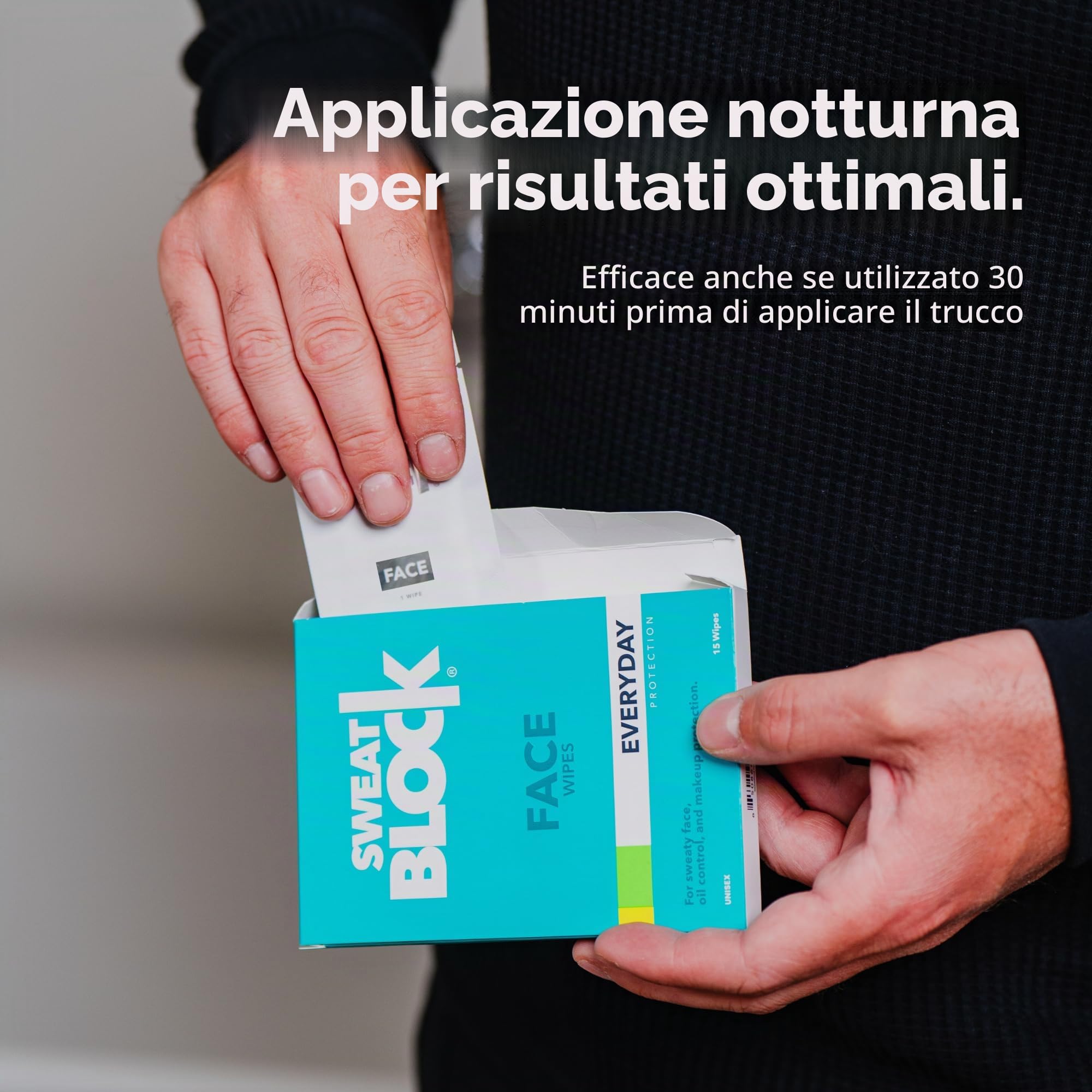 SweatBlock Salviettine viso quotidiane + controllo della pelle grassa, minimizzano la lucentezza e proteggono il trucco. Ideale per viso, fronte e lab