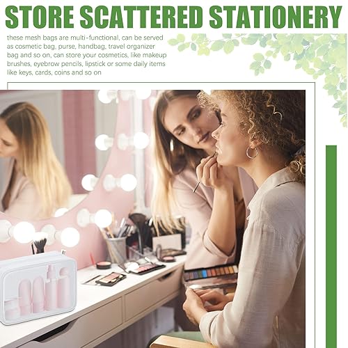 Miniatura 6 de Weewooday 4 piezas de malla para maquillaje, bolsa de cosméticos de malla, bolsa de aseo de viaje con cremallera, mini bolsa de cosméticos de