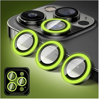 Luminous Camera Lens Protector Compatible for iPhone 12 Pro Max, Bling Noctilucent Tempered Glass Camera Cover Film Stickers, Automatic Alignment Anti-Scratch Alloy Rings