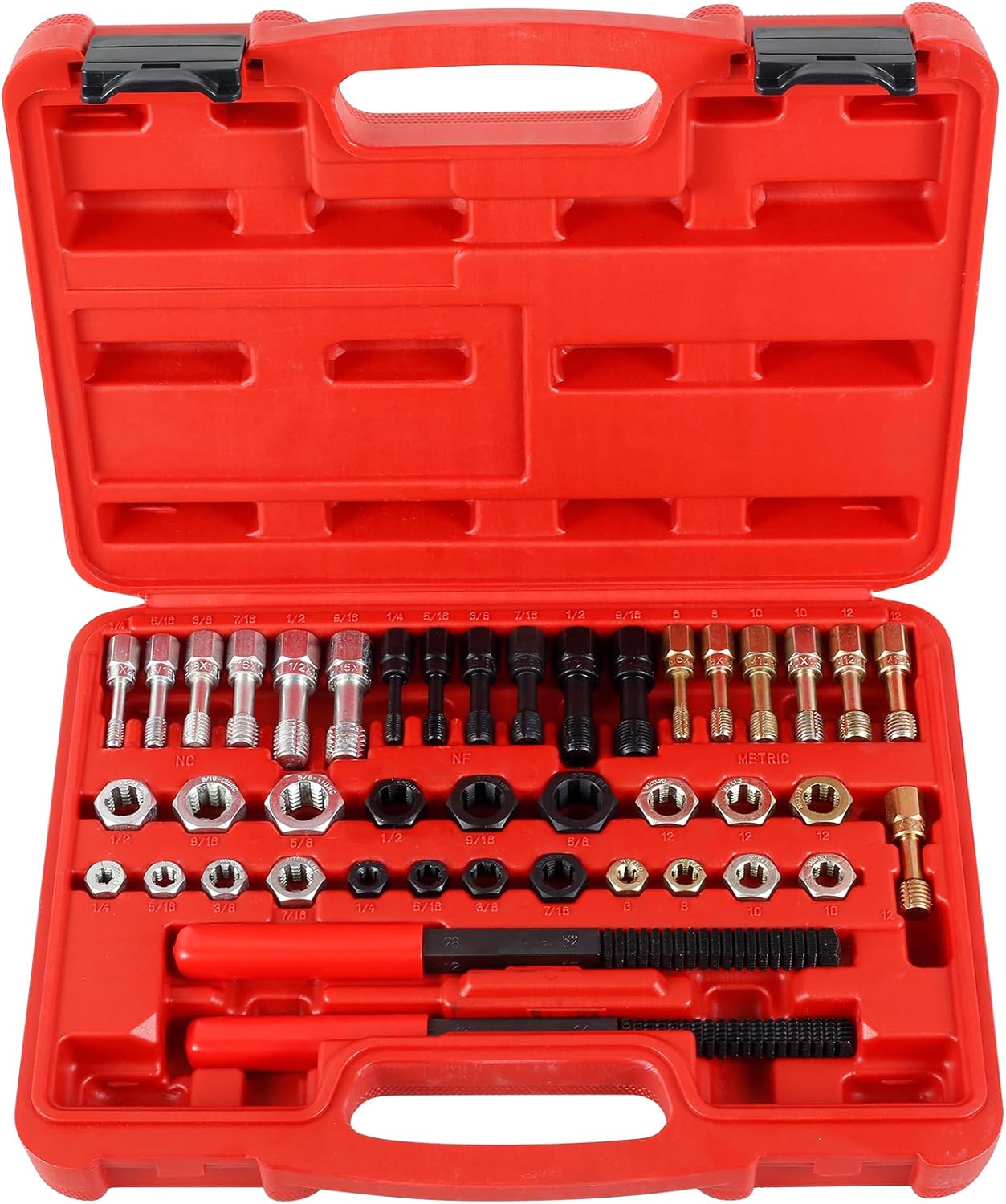 15/42Pcs Thread Restorer Kit Carbon Steel Car Rethreading Repair Tool Set UNC/UNF/Metric Thread Chaser Repair Kit with Storage Case Thread Files Taps and Dies Set for Car Repair(Red 2)