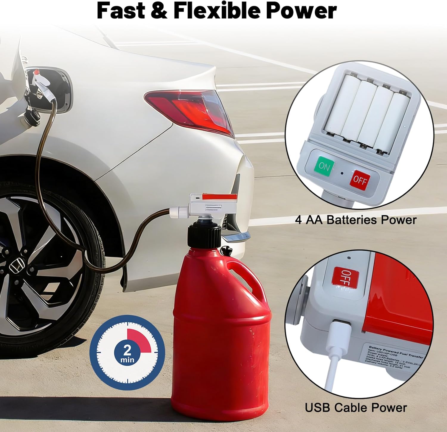 Eazy2hD Fuel Transfer Pump with Hand Nozzle, 2nd Gen USB or Battery Operated Automatic Gas Pump for Gas Can, 4.27ft Vinyl Hose &3.2GPM & 4 Adapters Portable Siphon Pump for Gasoline, Oil, Diesel