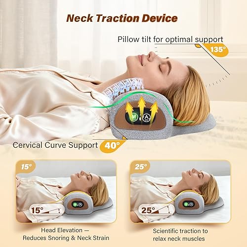 Miniatura 3 de Almohada masajeadora de cuello recargable 3 en 1 con calor, vibración y tracción de aire, almohada de estiramiento de cuello con calefacción