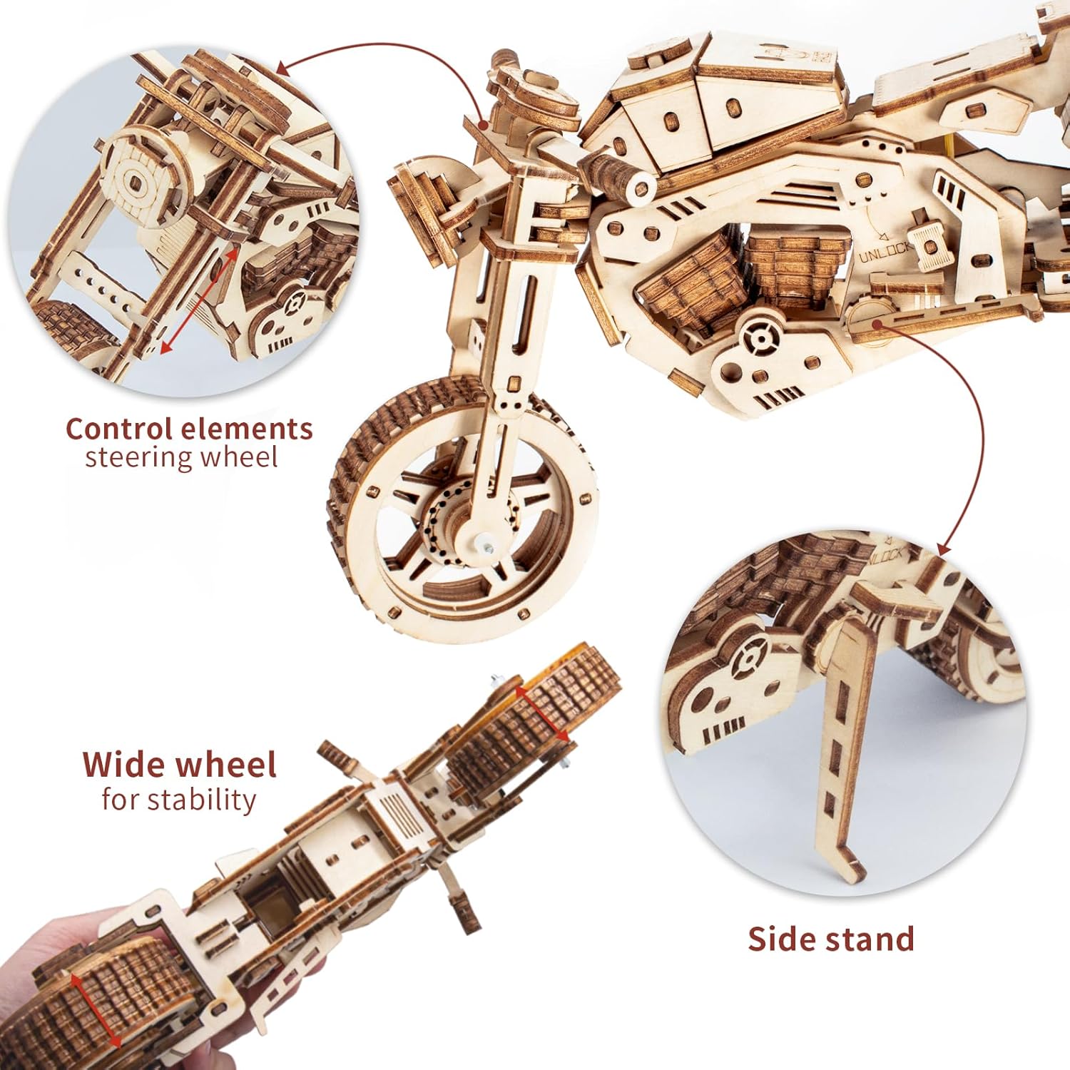 3D Wooden Puzzle Motorcycle Model, Mechanical Model Car Kits for Adults, Hobby Kit to Build Your Own Wooden Bike, Best Gift for Motorcycle Riders Men, Adults Teens on Birthday Christmas (Motorcycle)