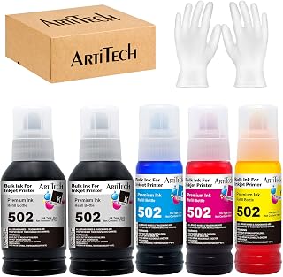 ARTITECH Compatible Ink Bottle Replacement for T502 502 Refill Ink for EcoTank ET-2750 ET-2760 ET-3700 ET-3710 ET-3750 ET-3760 ET-4750 ET-4760 ST-2000 Printer (Black, Cyan, Magenta, Yellow, 5 Pack)