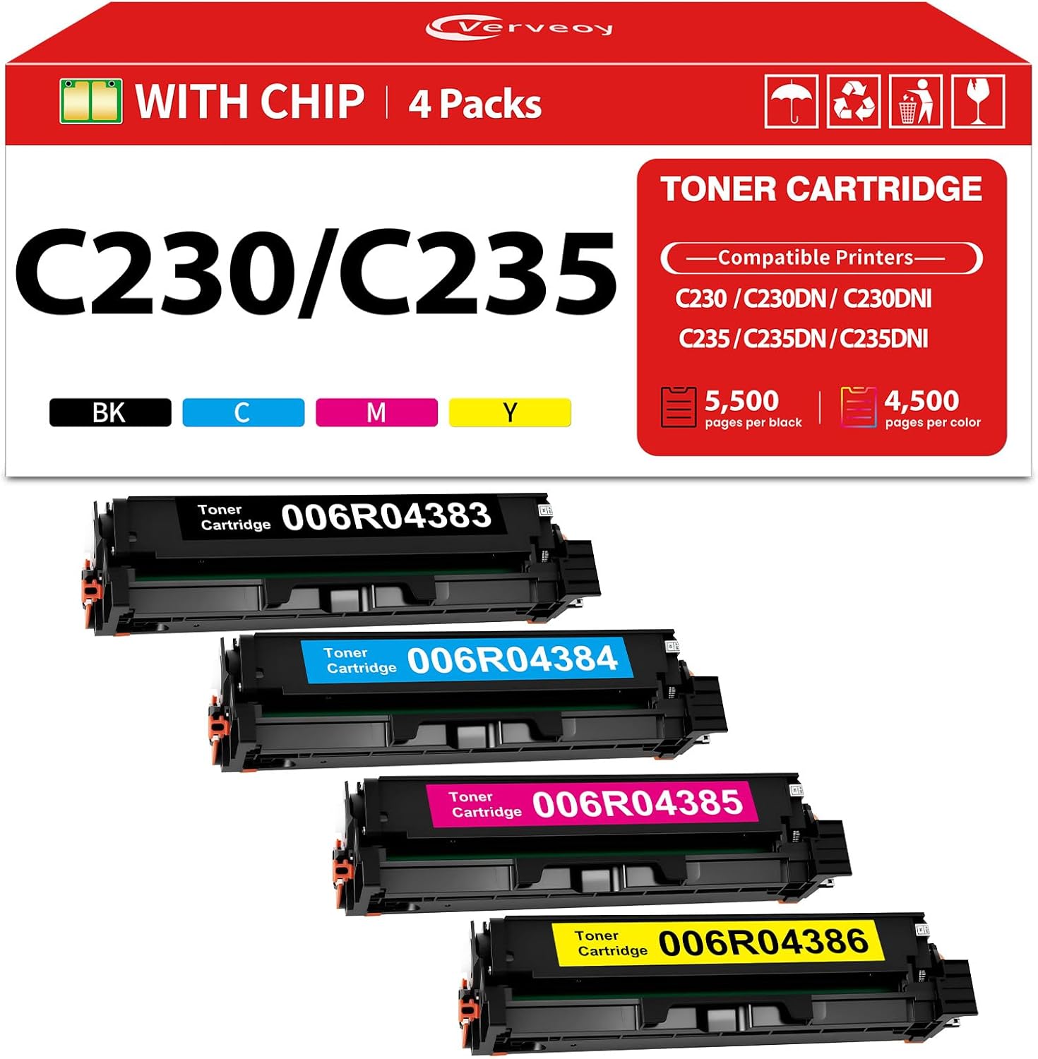 C230/C235 Toner Bundle High Capacity Toner Cartridge Replacement for Xerox C230 Ink Cartridges for 006R04383 Black 006R04384 Toner 006R04385 006R04386 Wroks with Xerox C230 C235 Color Printer Toner
