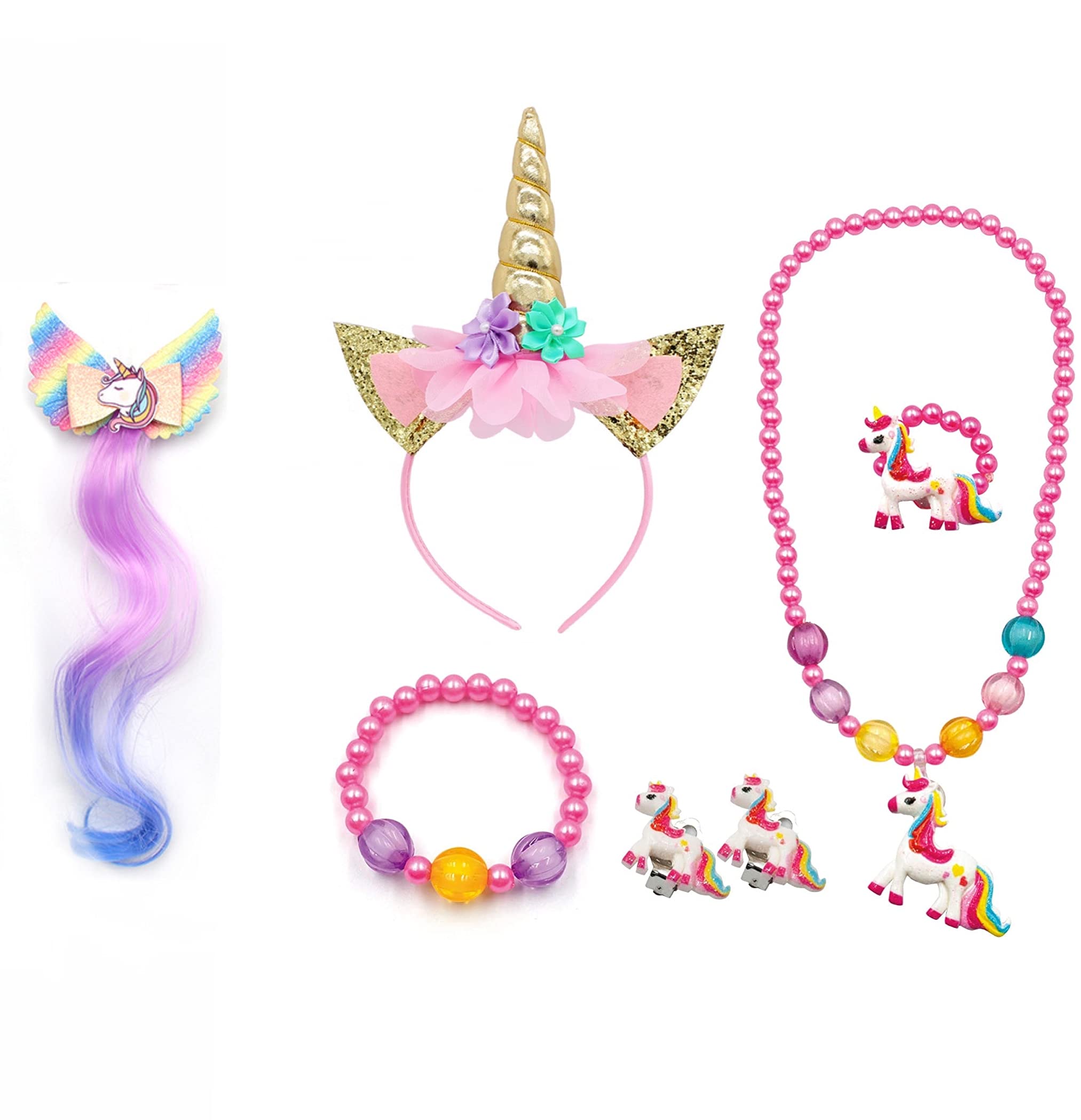 Aashiya Trades Unicorn Hairband, Unicorn Necklace Bracelets Set with Earrings Ring, hair tail for girls (Multicolour) (B09B5J2WB7) Amazon Price History, Amazon Price Tracker
