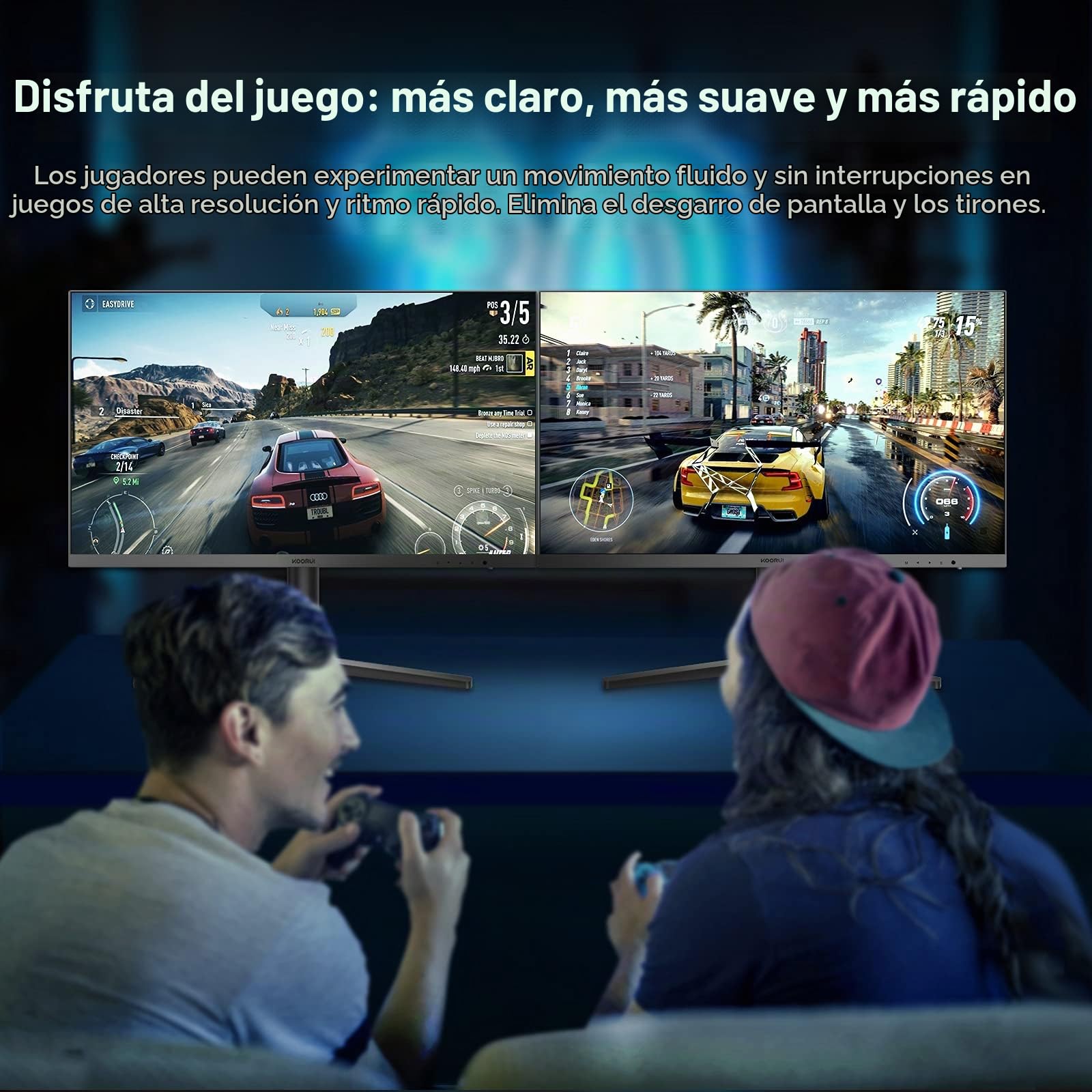 KOORUI 27E1QA Gaming Monitor 27 Pulgadas, QHD 2560 x 1440 PC Pantalla Adaptive-Sync, VA, 1ms, HDMI 2.0，DP 1.2 Audio out,VESA 75 * 75mm, Eye Care，inclinación Ajustable