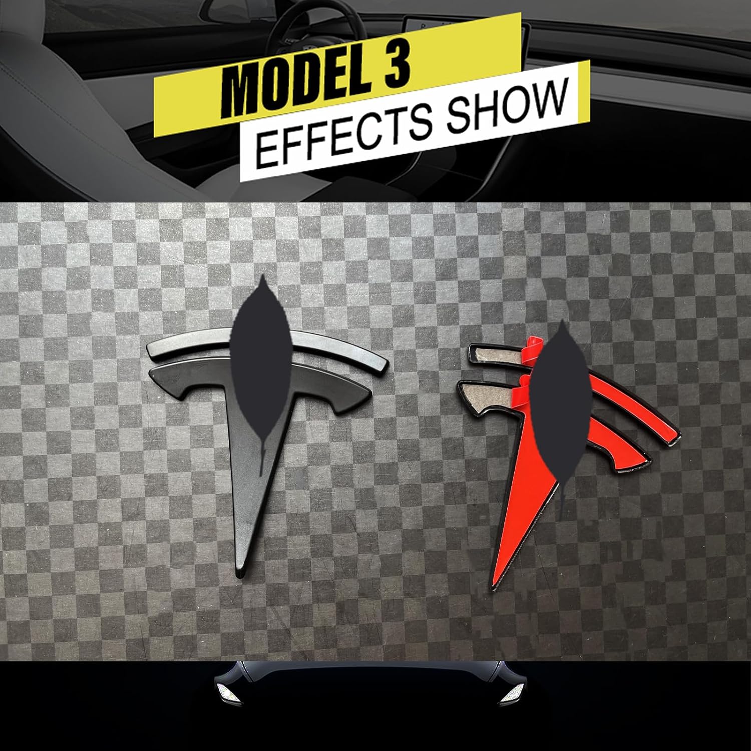 YHCDSEA for Model 3 Emblem Badge Sticker Cover, fit for Tesla Model 3 Logo Decals Accessories (Matt Black)