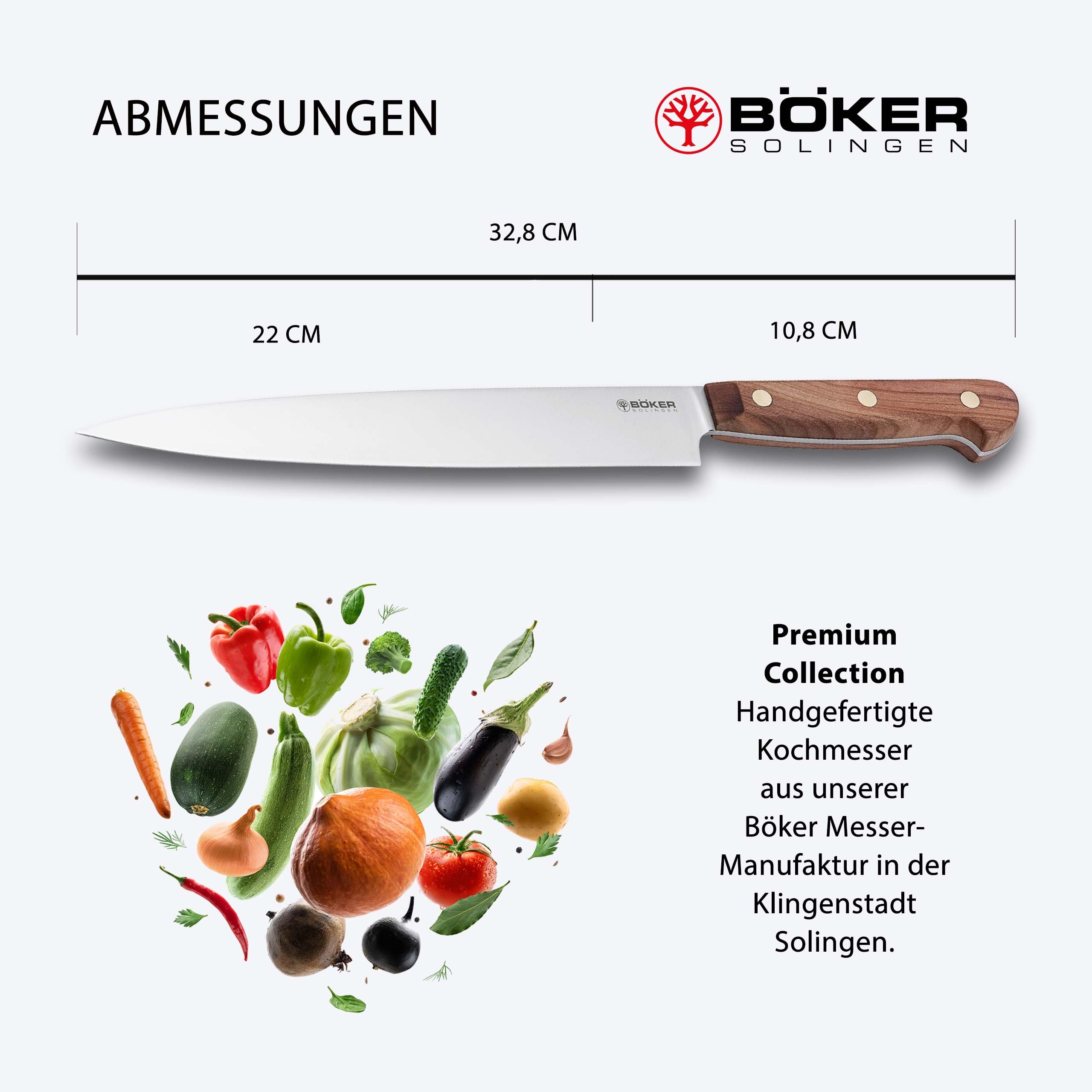 BÖKER SOLINGEN® Cottage-Craft -handgemachtes Fleischmesser mit Holzgriff - extra scharfes Schinkenmesser mit Holzgriff - in edler Geschenkbox, 32.8, Braun