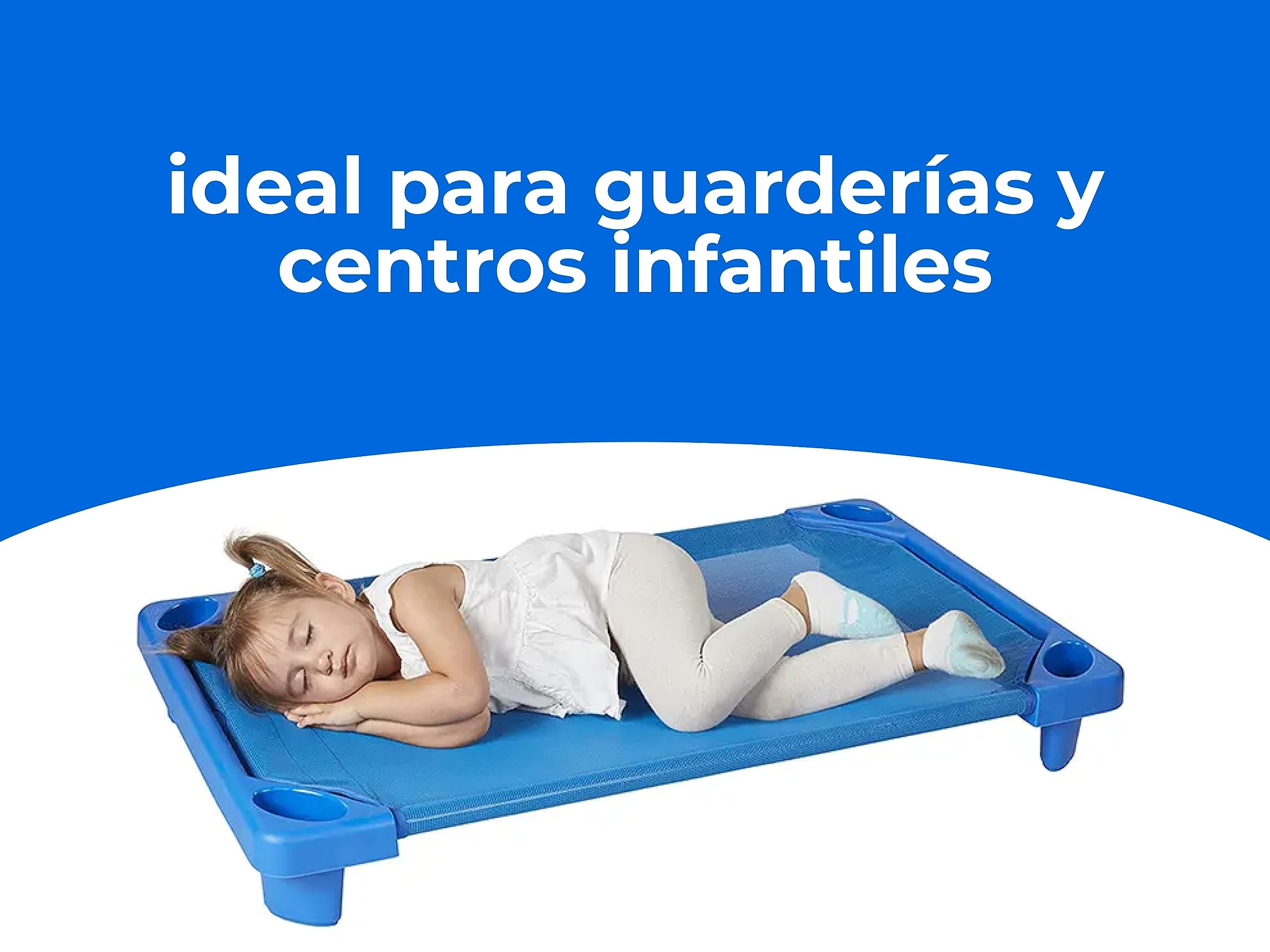 Pack de 6 Cunas Apilables para Guardería Azules – Cuna Apilable para Guardería 132cm x 58cm x 15cm