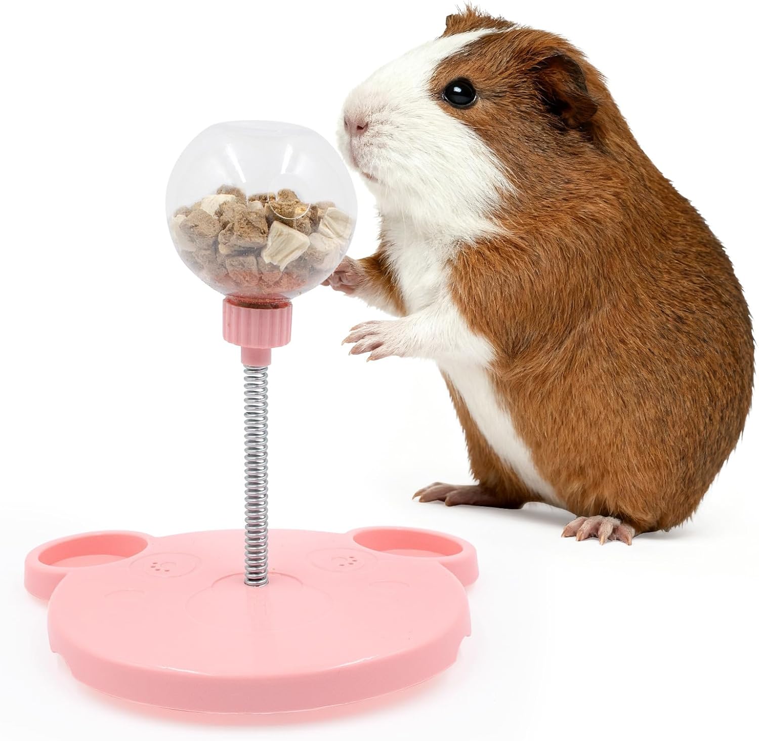 Small Animal Treat Dispenser, Guinea Pig Enrichment Toys with Spring and Base, Foraging Feeding Toys for Rabbit, Guinea Pig, Chinchilla, Rat and Other Small Animals