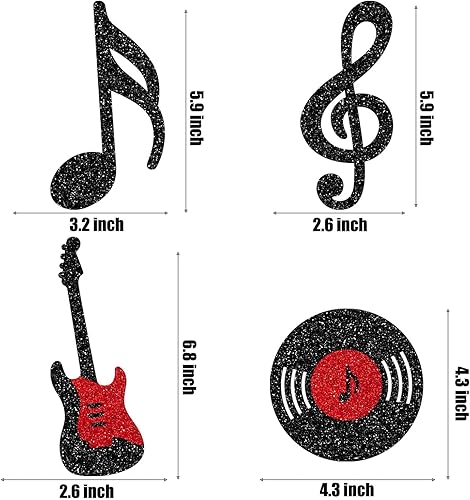 Miniatura 3 de Centro de mesa de notas musicales para decoración de fiesta de cumpleaños musical de rock, 12 piezas de decoración de mesa de guitarra de rock con