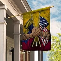 Vista 2 de Banderas colombianas con apretón de manos, bandera estadounidense, amistad, Estados Unidos, Colombia, parte colombiana, bandera de casa cristiana