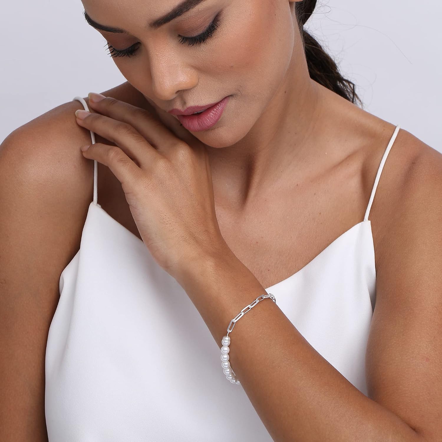 LeCalla Pure 925 Sterling Silver Italian Paperclip Link Chain Bracelets | Gold Over Silver Paper-Clip Link Station Bracelet | Sliding Bolo Bracelet for Women
