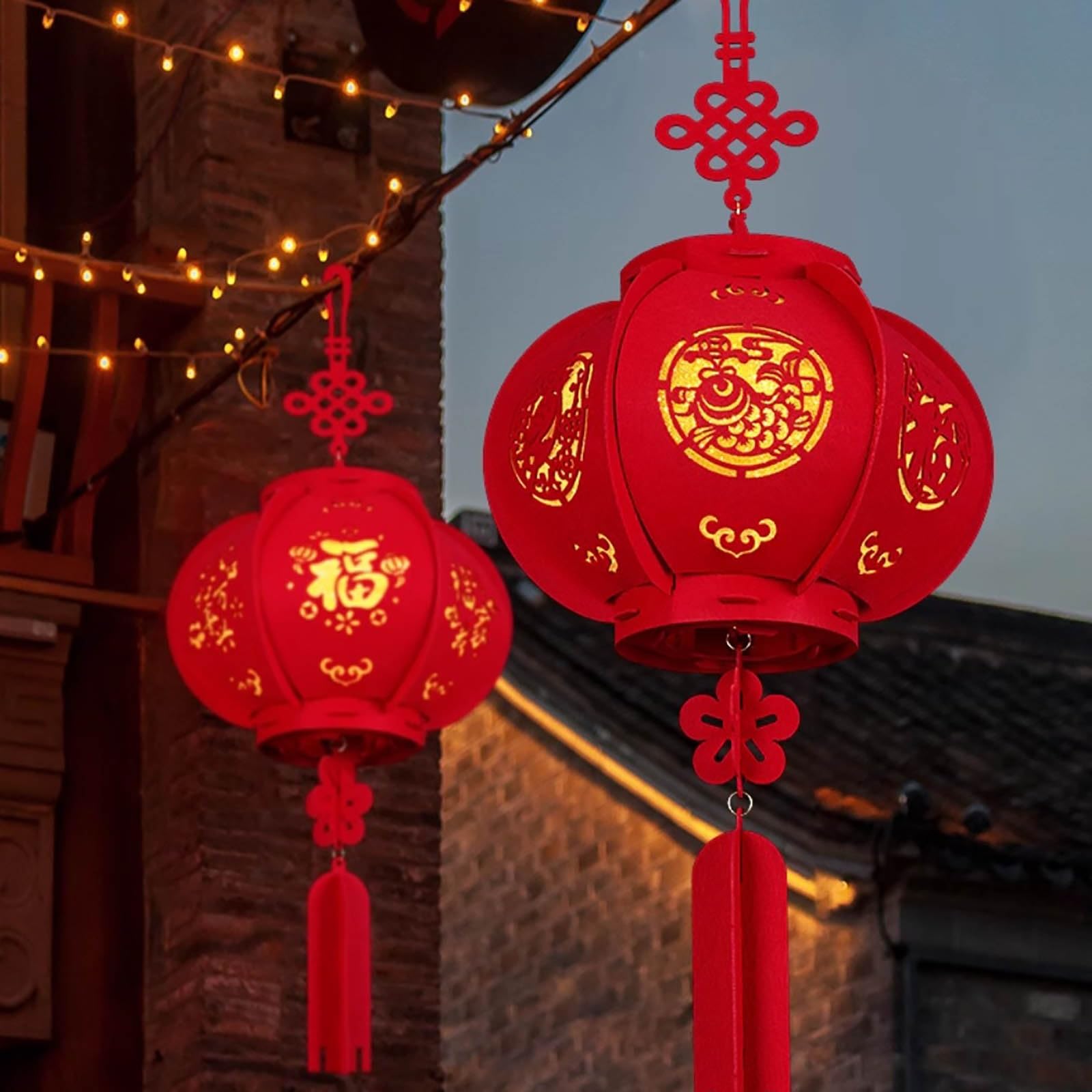 Czerwone papierowe lampiony Okrągły chiński lampion z czerwonego materiału, rok 9 cali