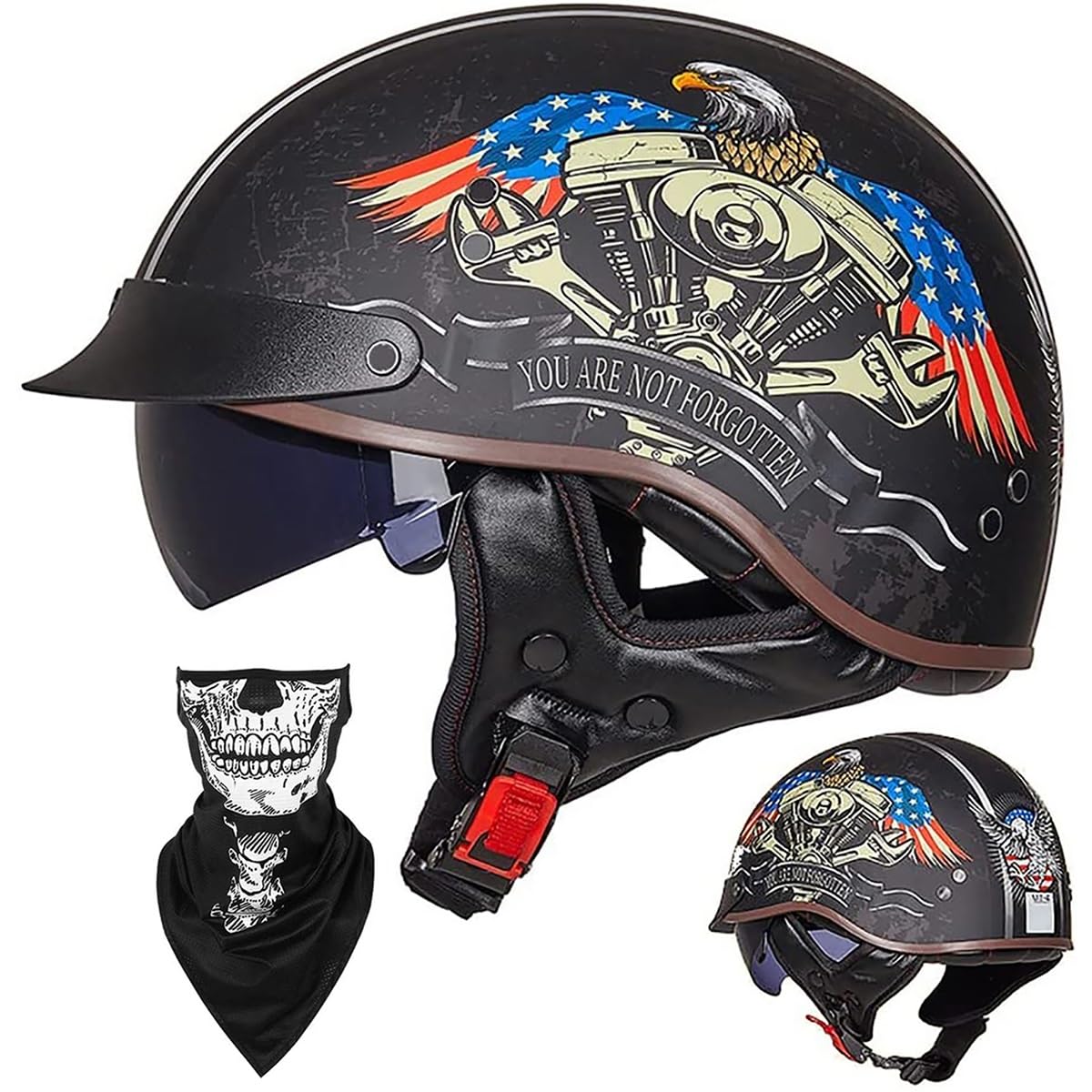 Ebayin E Bayin Half Helmet Open-Fac Helmet Brain - Cap Cruiser Chopper Scooter Pilot Jet Helmet Dot+Ec Certified Personality Retro Harley Motorcycl Helmet(,Xl=(61~62Cm))