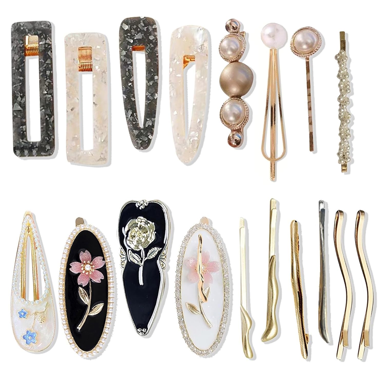 18 PCS Rose Pearl Fashion Hair Clips Set, Cute Acrylic Resin Hair Barrettes Pins, Fancy Hairpin Accessories Headwear Styling Tools, Gifts for Women Teens Decorative Wedding
