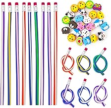 Set of 24 Flexible Pencils for Children and 24 Erasers, Gifts Birthday Children School Pencils for Details Birthday Gift Students End of Year (Straight Grain)