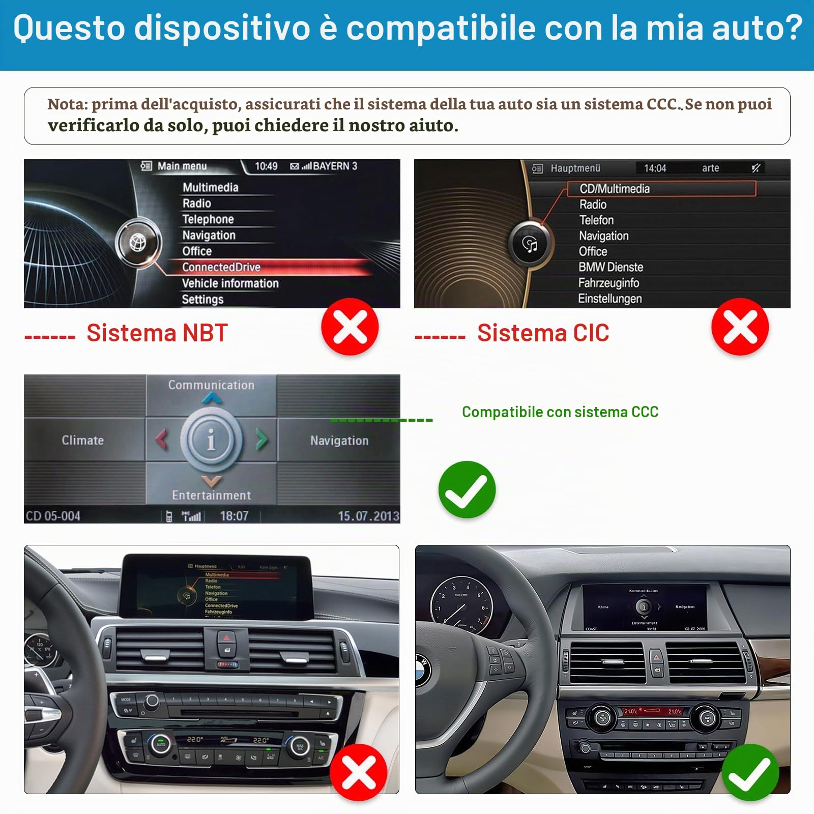 Autoradio touchscreen da 12,3 pollici per BMW X5/X6 E70 E71 2007-2010 con sistema CCC, supporta Apple Carplay/Android Auto/Mirrorlink/navigazione GPS, aggiornamento del display dell'autoradio