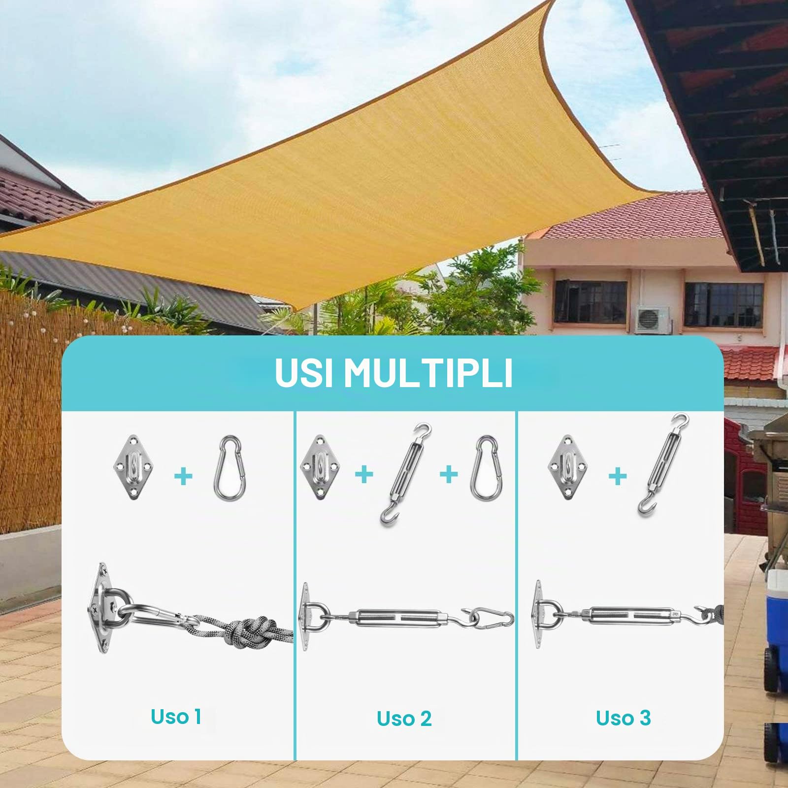 HOMPER M6 Kit di fissaggio per tenda da sole, Kit di fissaggio per parabrezza in acciaio inox resistente per parabrezza e triangolo, rettangolo, parasole Accessori per fissaggio a vela