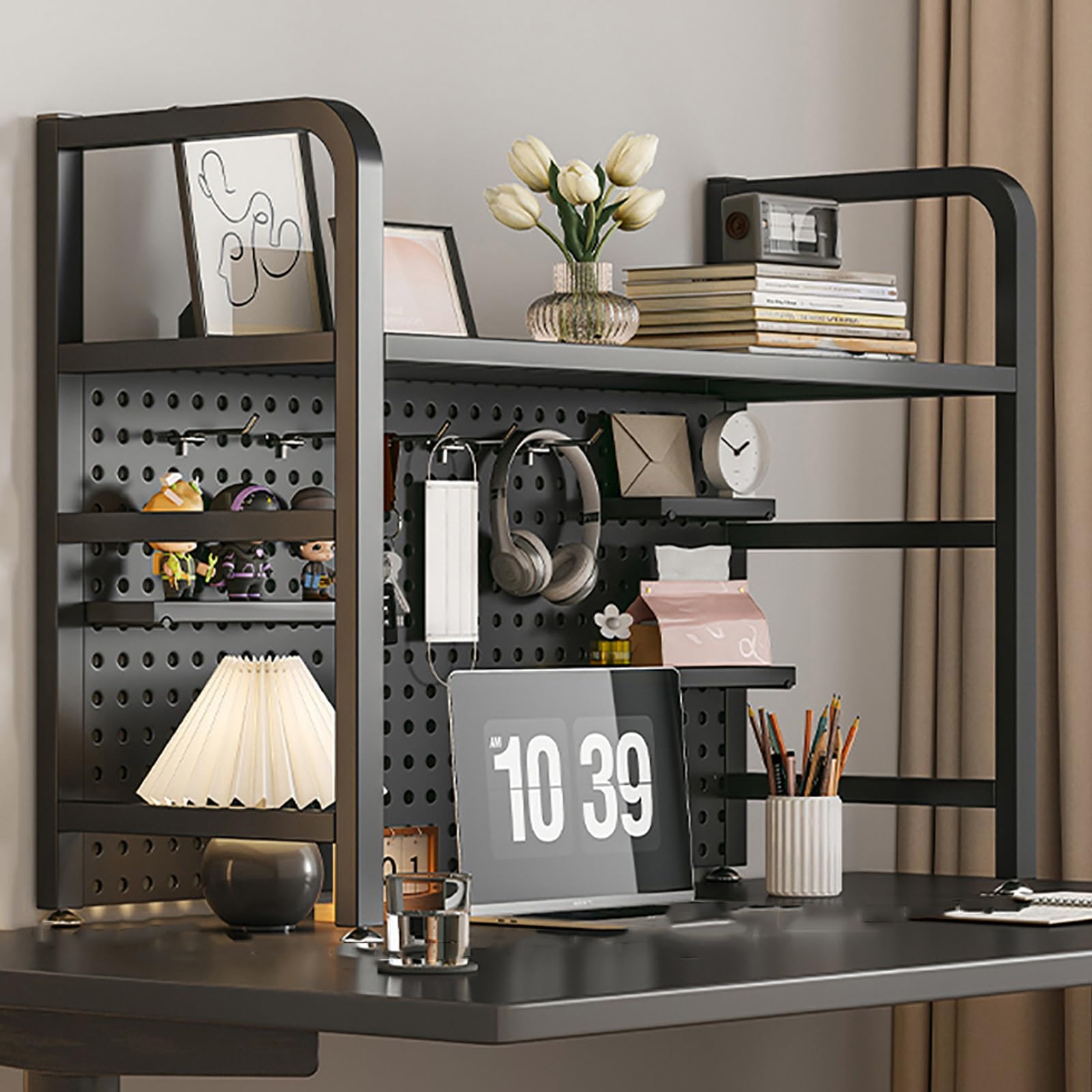 Support d'étagère extensible de bureau panneau perforé noir pour station de travail 75cm