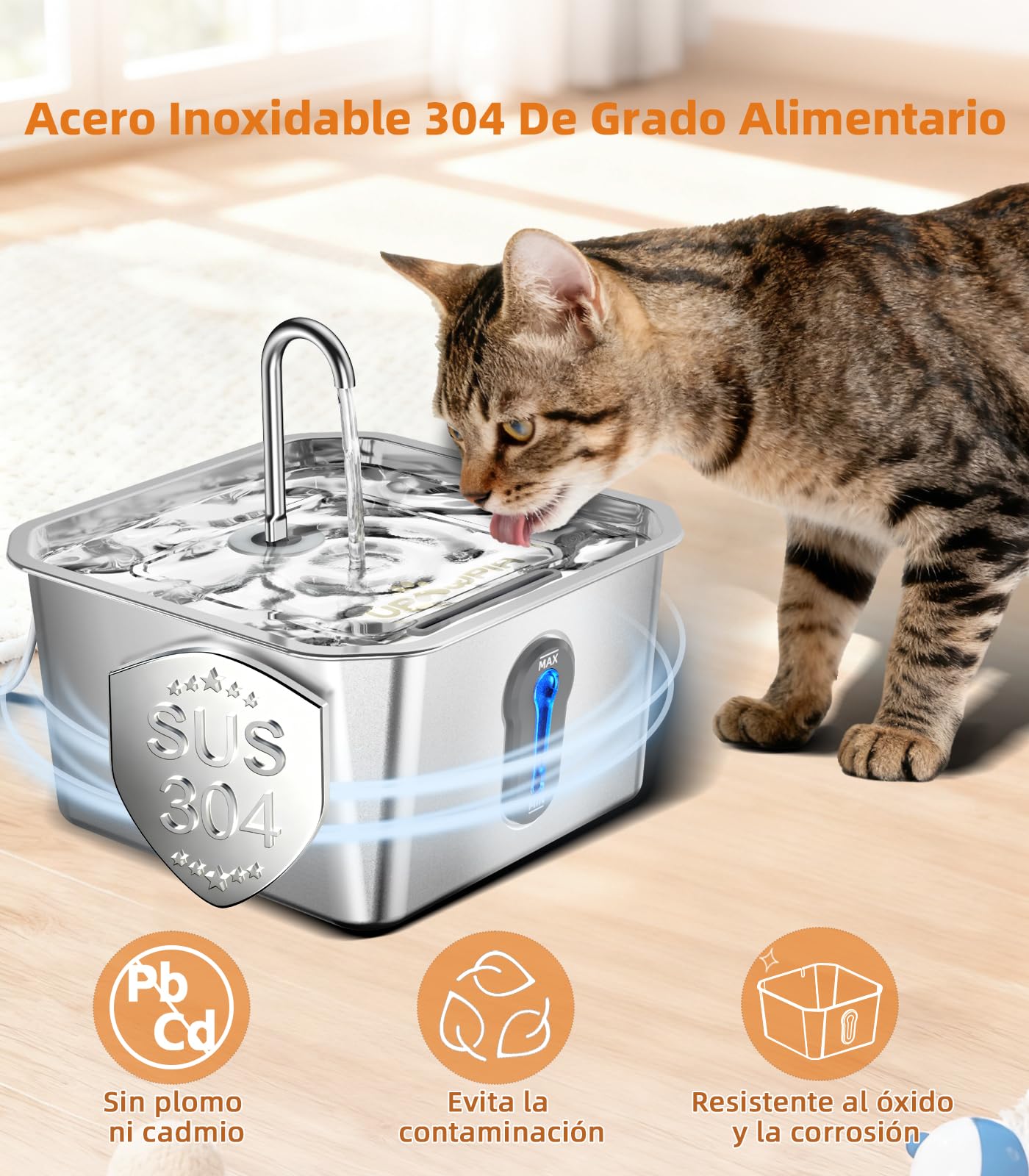 4L Fuente para Gatos Acero Inoxidable Fuente de con 3 filtros Agua Automática para Mascotas para Gatos/Perros Metálica Ultra Silenciosa para Beber Suministros para El Riego de Gatitos