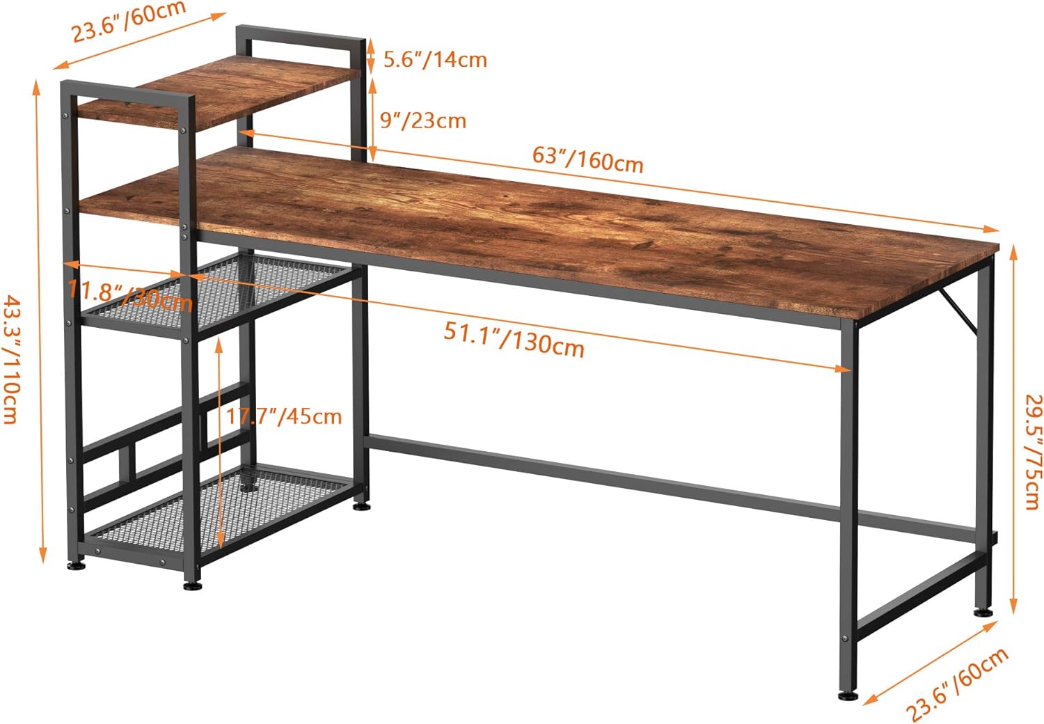 HOMIDEC Computer Desk, Writing Office Desk with Bookshelf, 63 Inch Study Laptop Table with 4 Tier DIY Storage Shelves, Modern Work Desks for Home Office Bedroom (63 x 23.6 x 43.3 inch) - Image 3