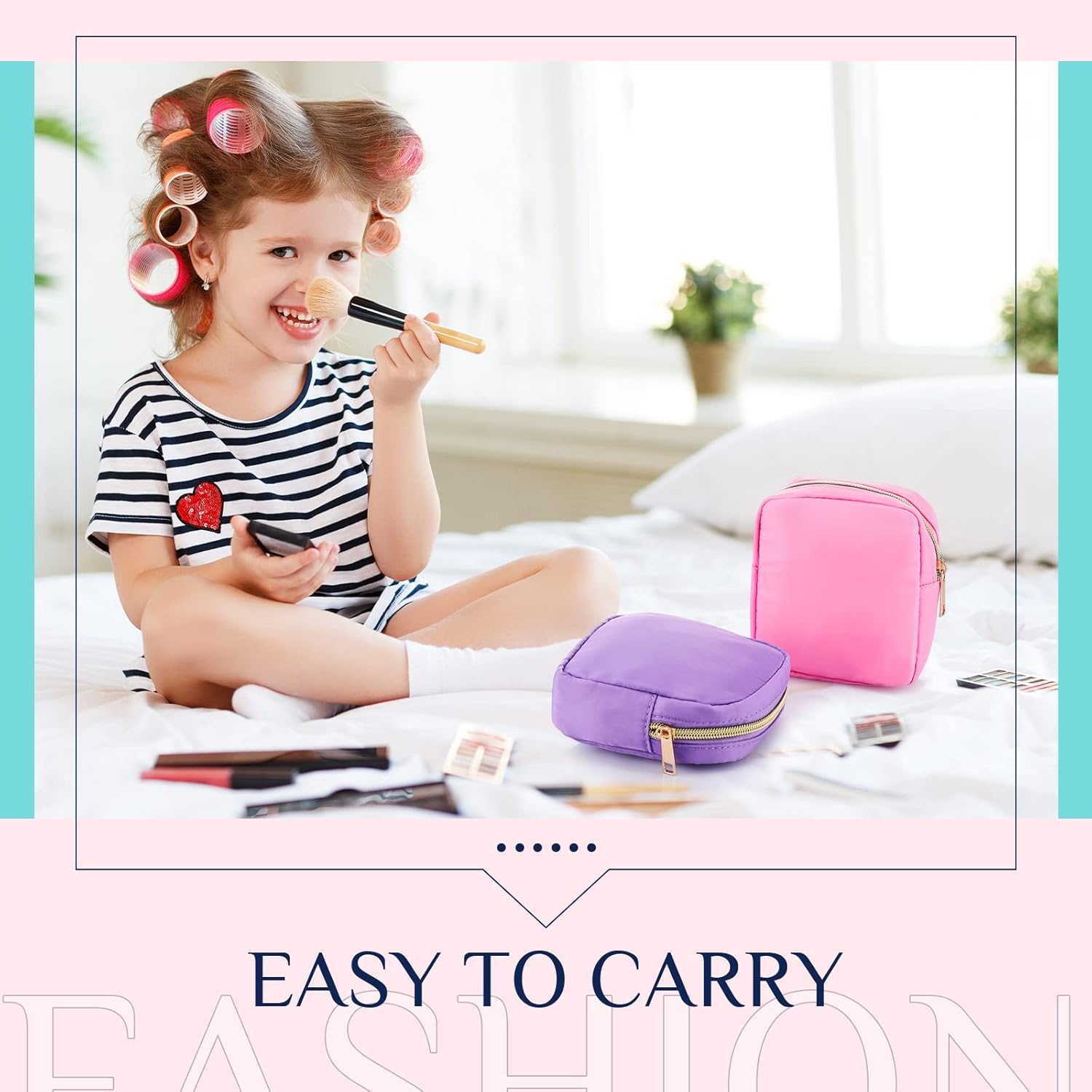 Remerry 6 Pcs Nylon Cosmetic Bag Travel Make up Pouch Toiletry with Zipper Preppy Makeup Bag Waterproof Organizer Case Set for Women Girls(4.7 x 5.1 x 2 Inches,Colorful) - Image 4