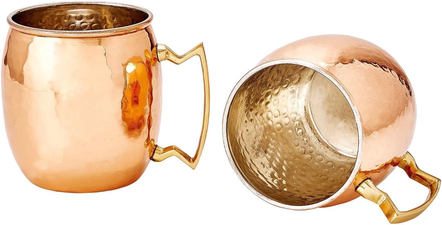 Hand Hammered Moscow Mule Solid Copper Mug/Cup, 16 Ounce, Set of 8