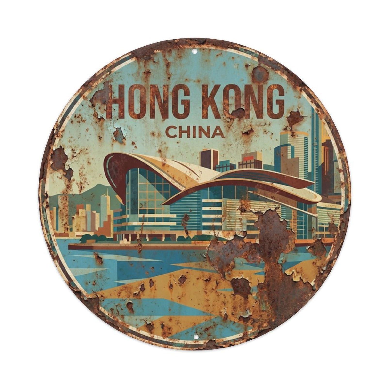Vintage Travel Hong Kong China Glory Metal Tin Sign