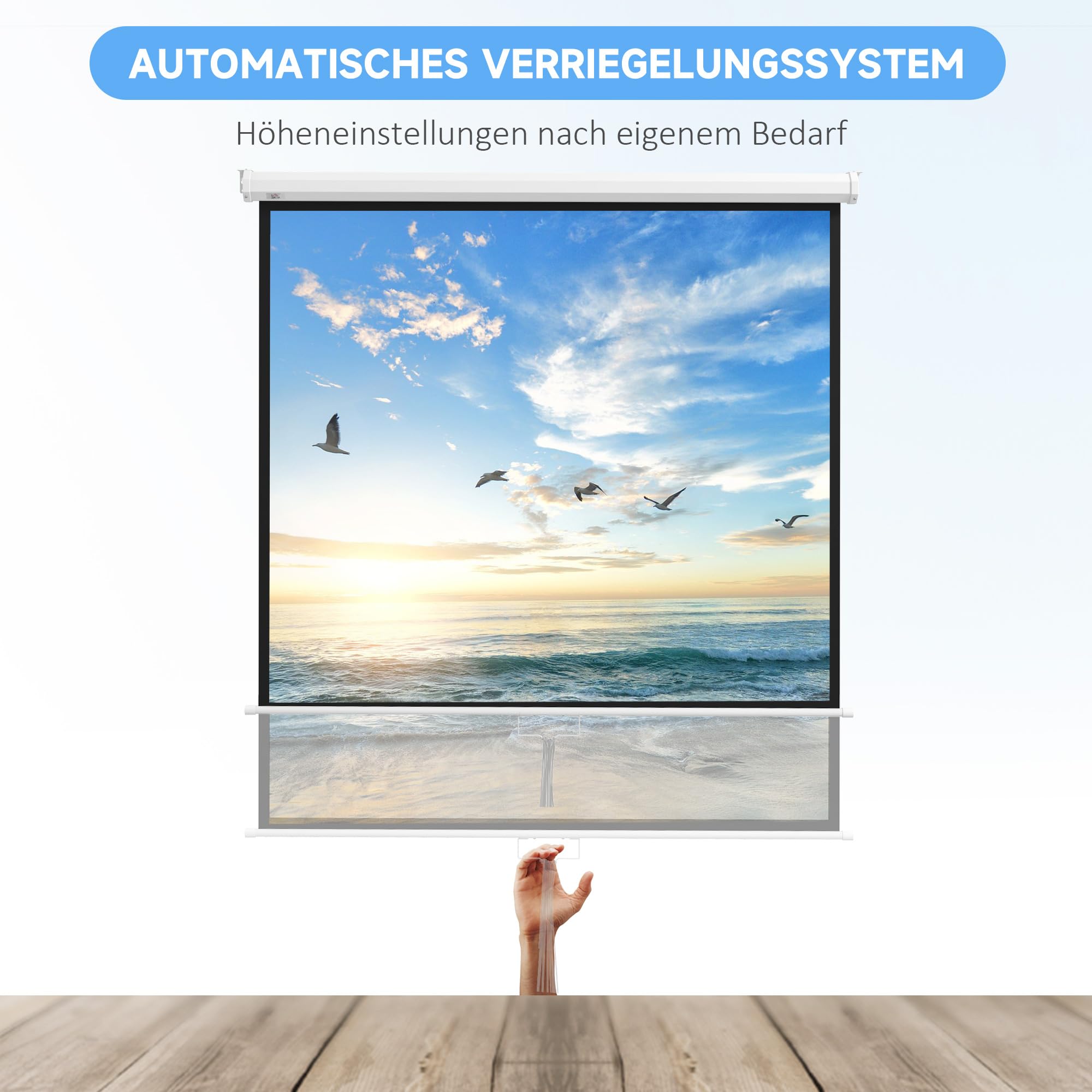 HOMCOM Beamer Leinwand Rollo-Leinwand 152 x 152 cm 85 Zoll 1:1 Weiß | HD 4K Projektionsleinwand, für Heimkino, Büro-Präsentationen