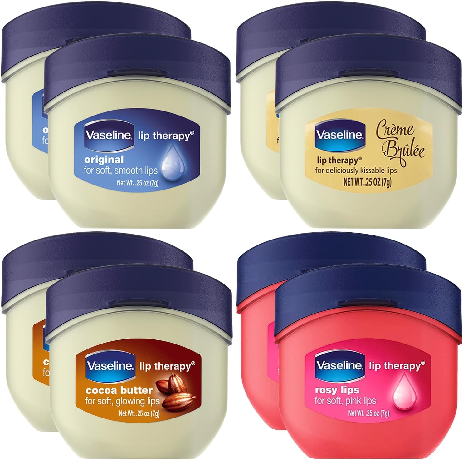 Lip Therapy Variety 8-Pack – Original, Crème Brûlée, Rosy Lips, Cocoa Butter Mini Lip Balms for Soft, Glowing, and Deliciously Kissable Lips, 0.25 Oz Ea