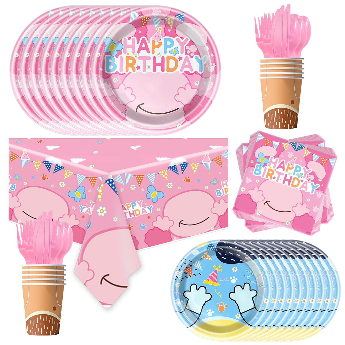 81Pcs Pink Dog Birthday Party Tableware Set Cute Dog Party Decoration Pink Cartoon Birthday Party Supplies