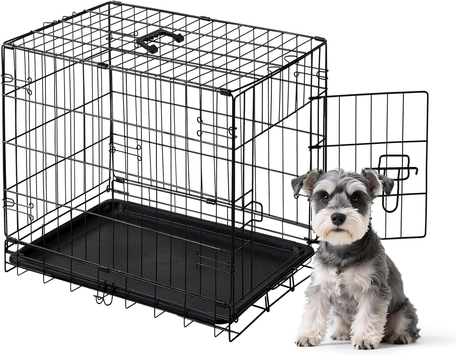 DUMOS Dog Crate, 24 Inch Small Single Door Dog Cage with Divider Panel and Plastic Leak-Proof Pan Tray, Folding Metal Wire Pet Kennel for Indoor, Outdoor, Travel 24IN Single Door w/ Divider