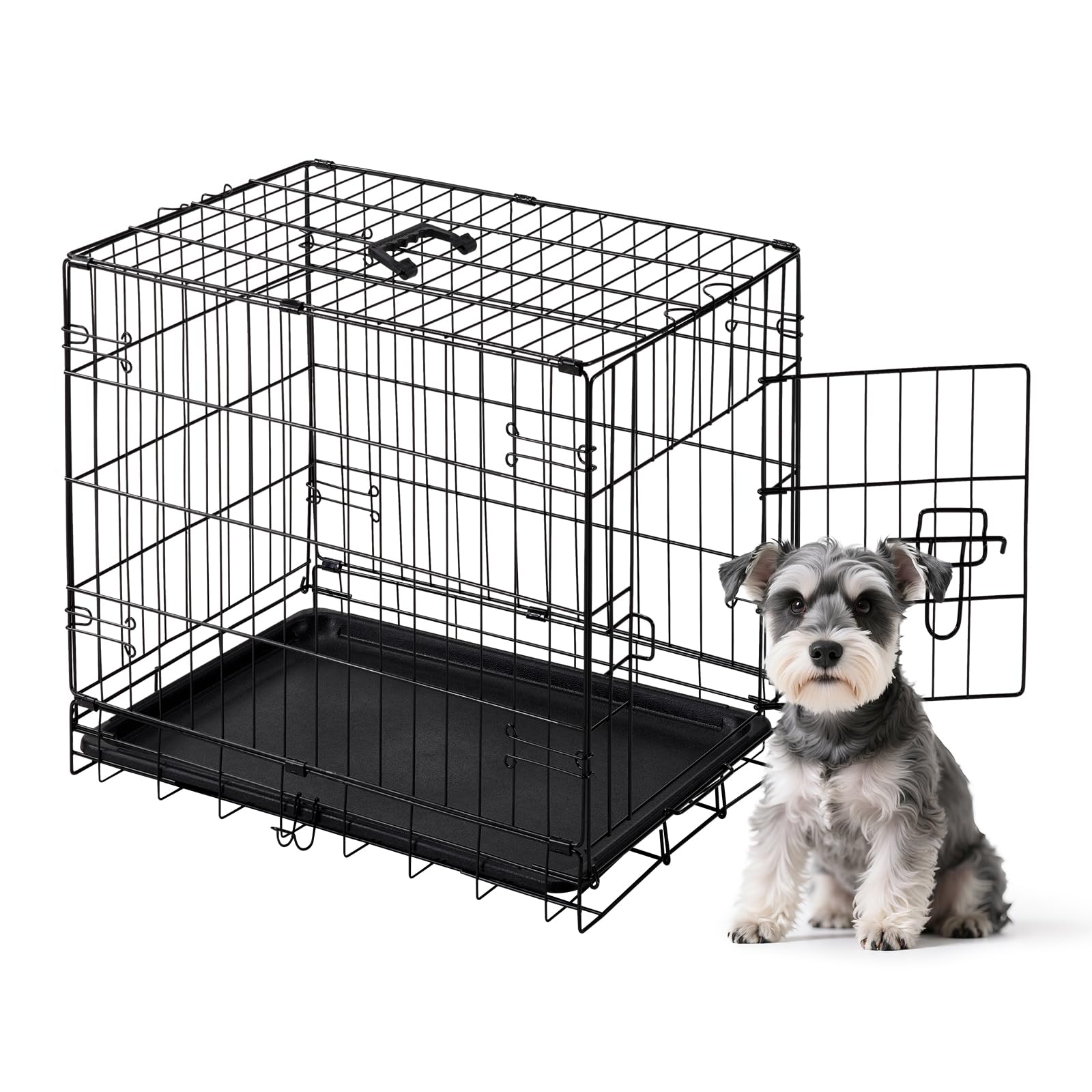 DUMOS Dog Crate, 24 Inch Small Single Door Dog Cage with Plastic Leak-Proof Pan Tray, Folding Metal Wire Pet Kennel for Indoor, Outdoor, Travel
