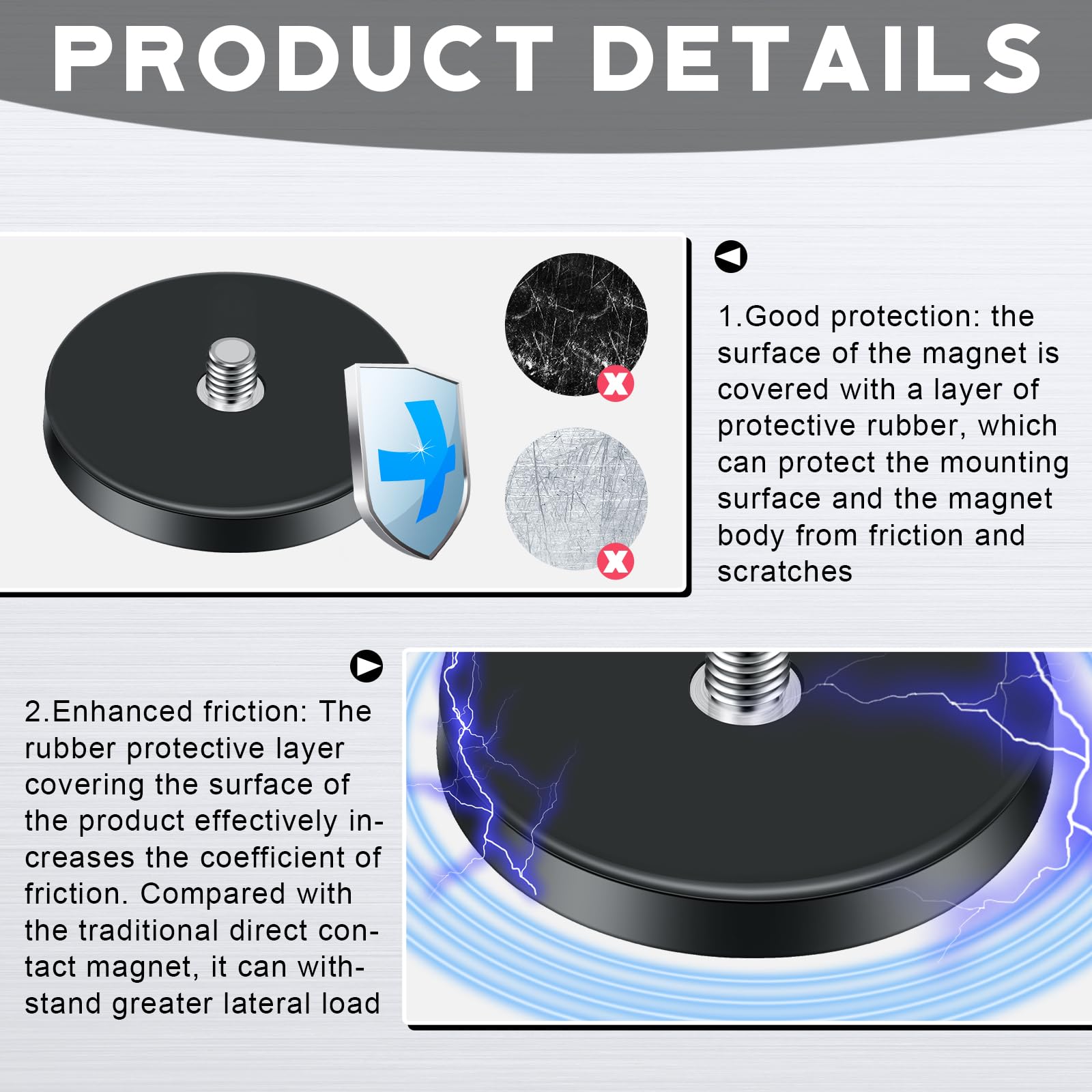 Pushglossy Heavy Duty Neodymium Magnets 1/4"-20 Round Magnet with Threaded Stud for Action Camera 1.69" Base Rubber Coated Magnet Tool for Camera Cellphone LED Lighting and Other Equipments(8 Pcs) — Amazon image 6