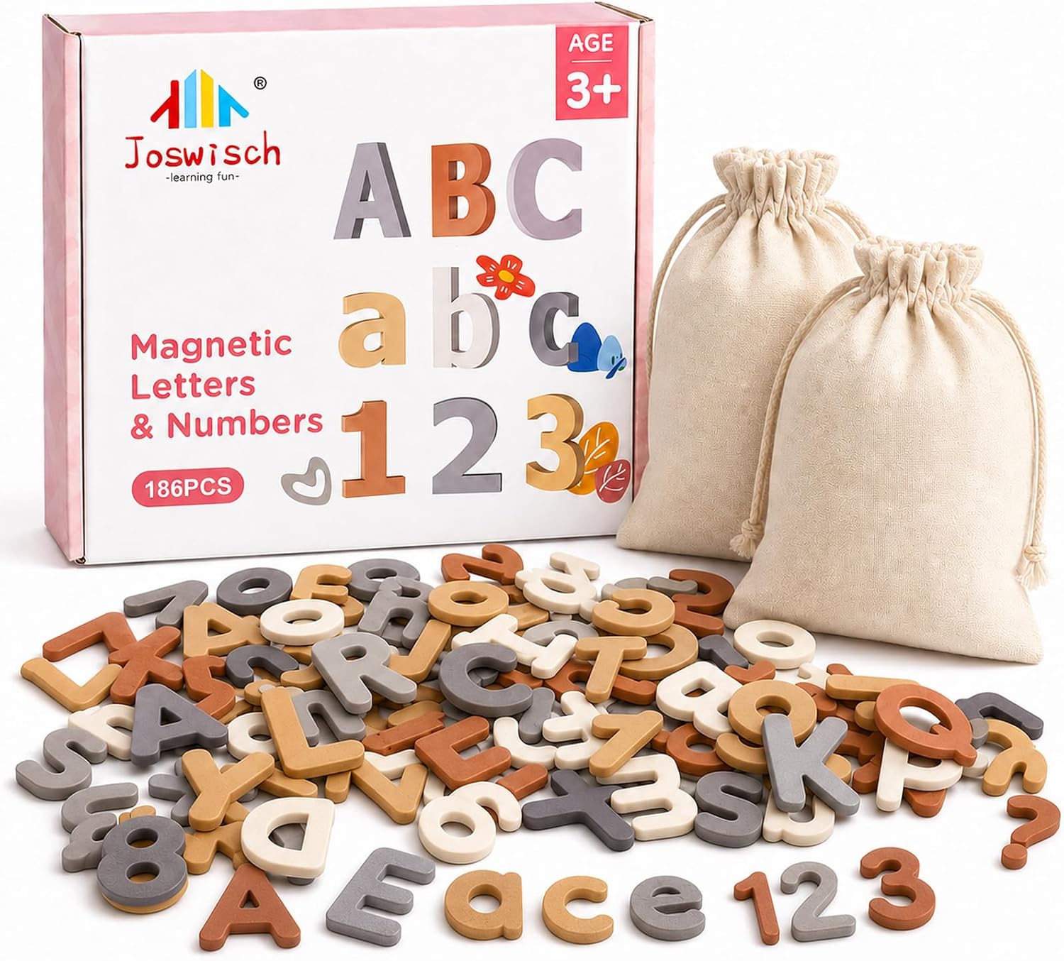 186 Pieces Magnetic Letters Numbers Alphabet Fridge Magnets ABC 123 Preschool Educational Learning Soft Color Toy Set Uppercase Lowercase Math Symbols for Toddlers Kids(Ages 3+)