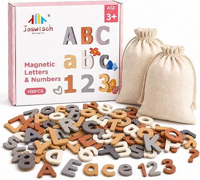 186 Pieces Magnetic Letters Numbers Alphabet Fridge Magnets ABC 123 Preschool Educational Learning Soft Color Toy Set Uppercase Lowercase Math Symbols for Toddlers Kids(Ages 3+)