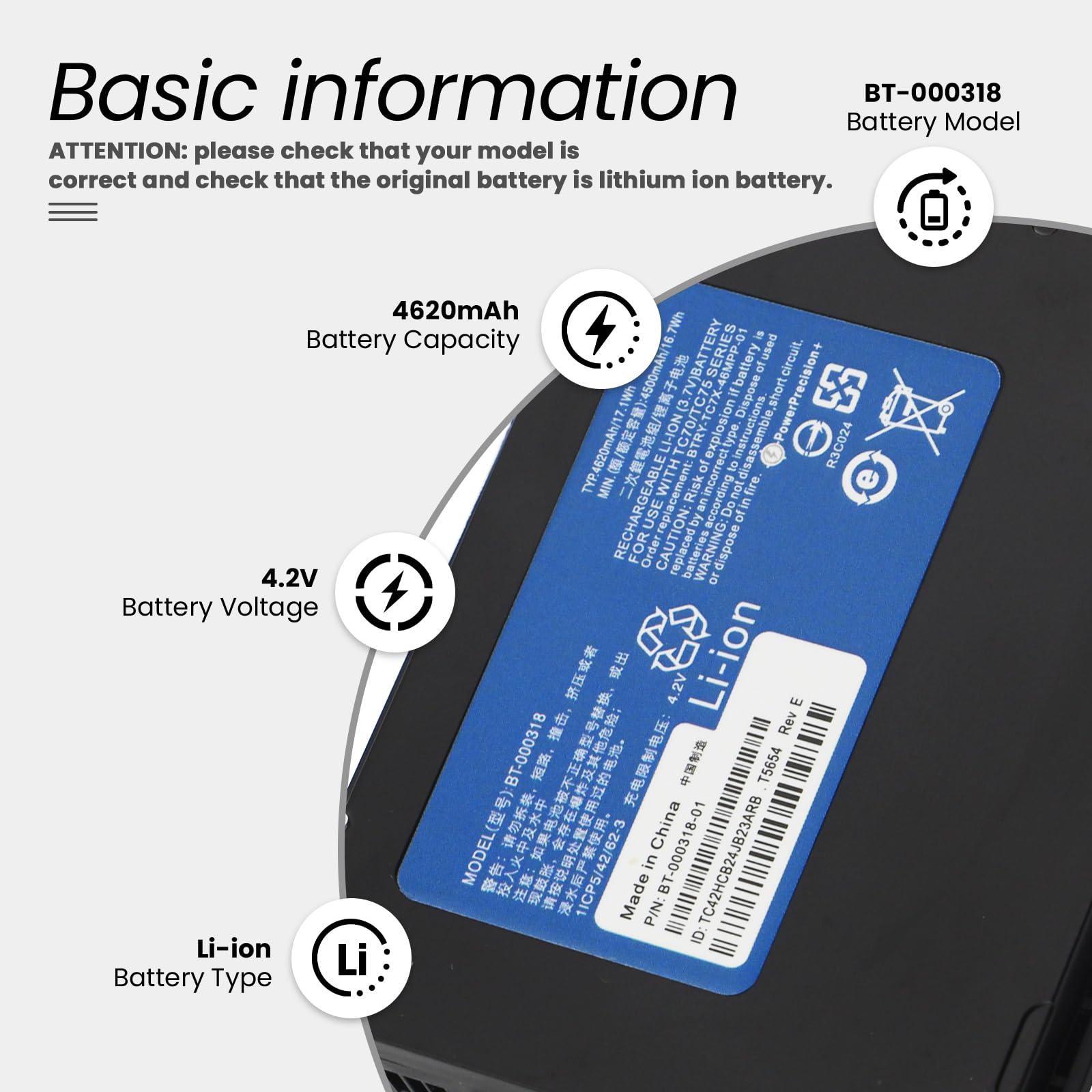 ANTIEE BT-000318 Batterie Compatible Avec Les modèles Motorola/Zebra TC70+ TC75 TC77 TC72 Batterie pour Scanner 82-171249-01 82-171249-02 BTRY-TC70X-46MA1-01 4.2V
